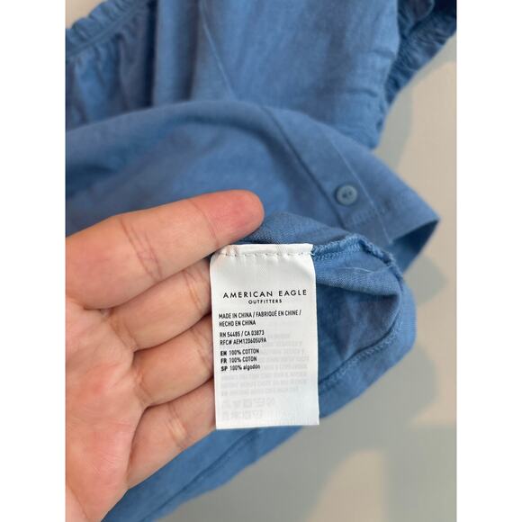 NWOT American Eagle Puff Sleeve Button Front Top Blue Size Large - Picture 4 of 5